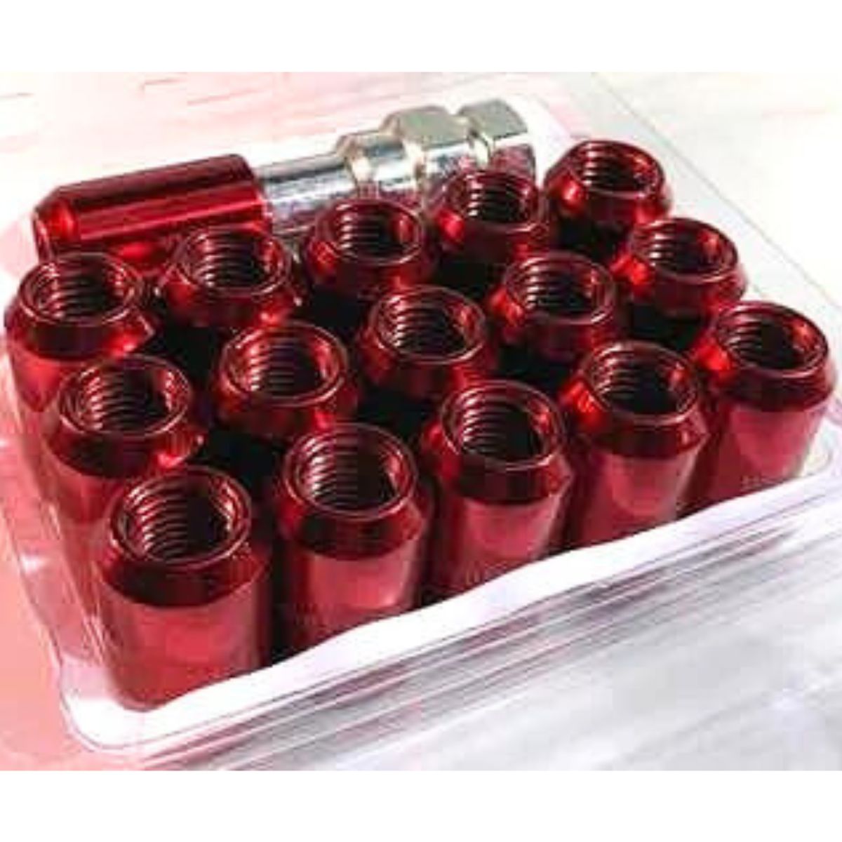 GENERICO - Tuerca De Seguridad 16 Pzs + Llave Rojo 12x1.25mm