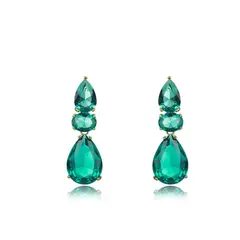 VANE COLLECTION - Aros mujer pegados colgante fino baño de oro circón verde esmeralda