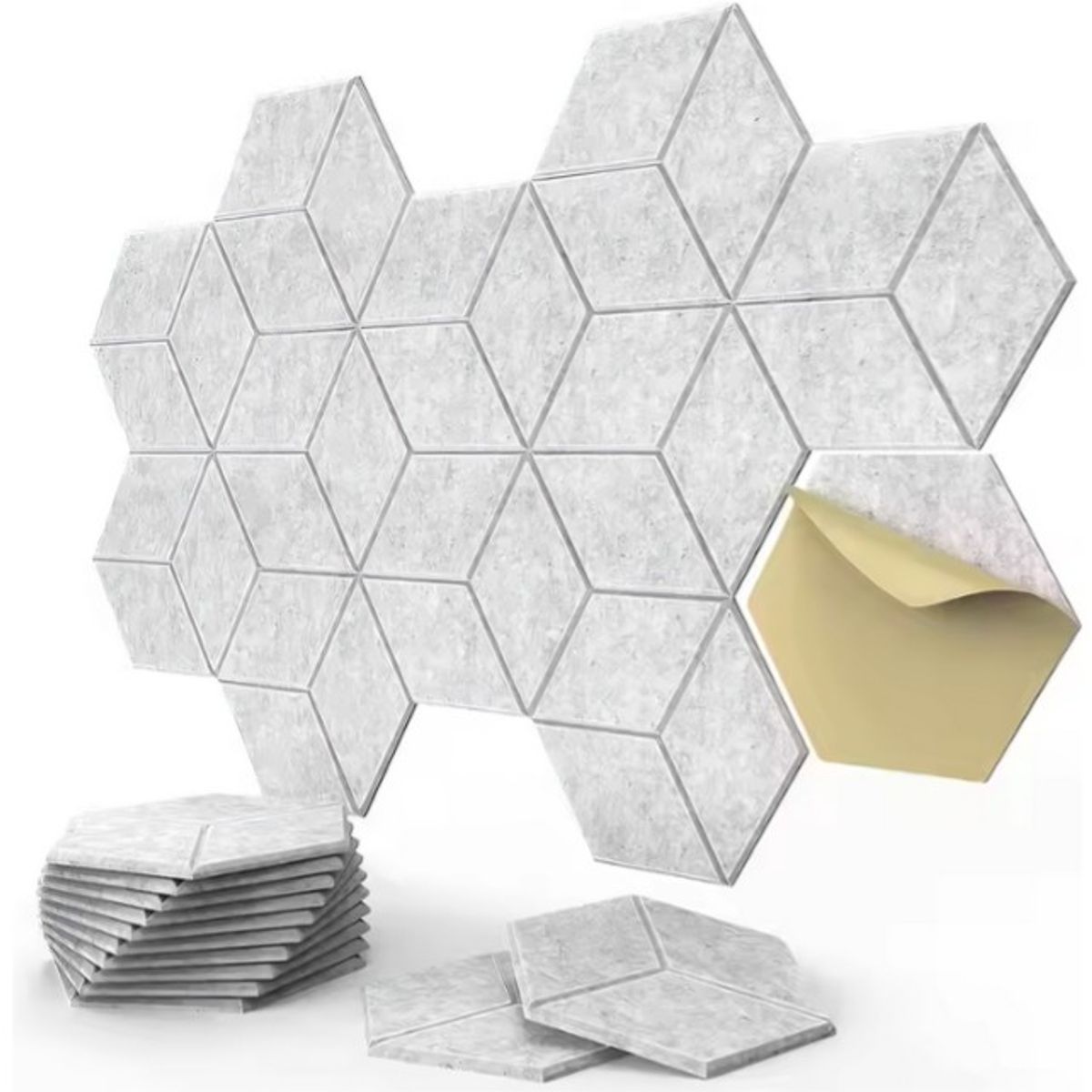 GENERICO - Panel Acústico Hexagonal Autoadhesivo Pack X12  Gris XSJ-10173