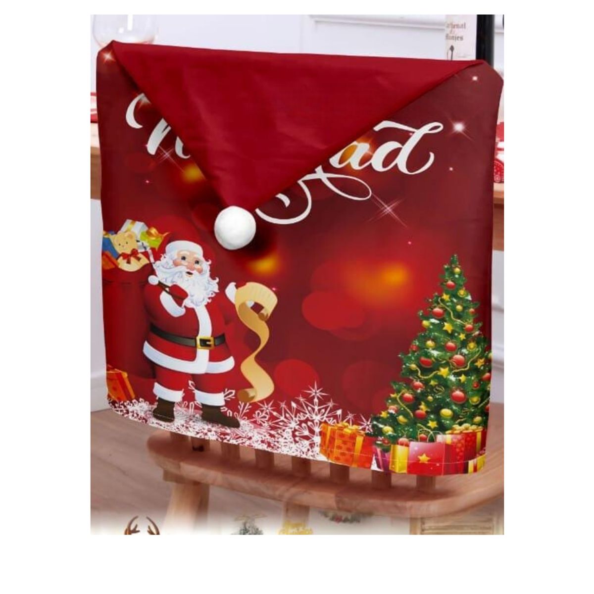 GENERICO - Set 6 Fundas Cubre Sillas De Comedor Con Pompom Navideñas