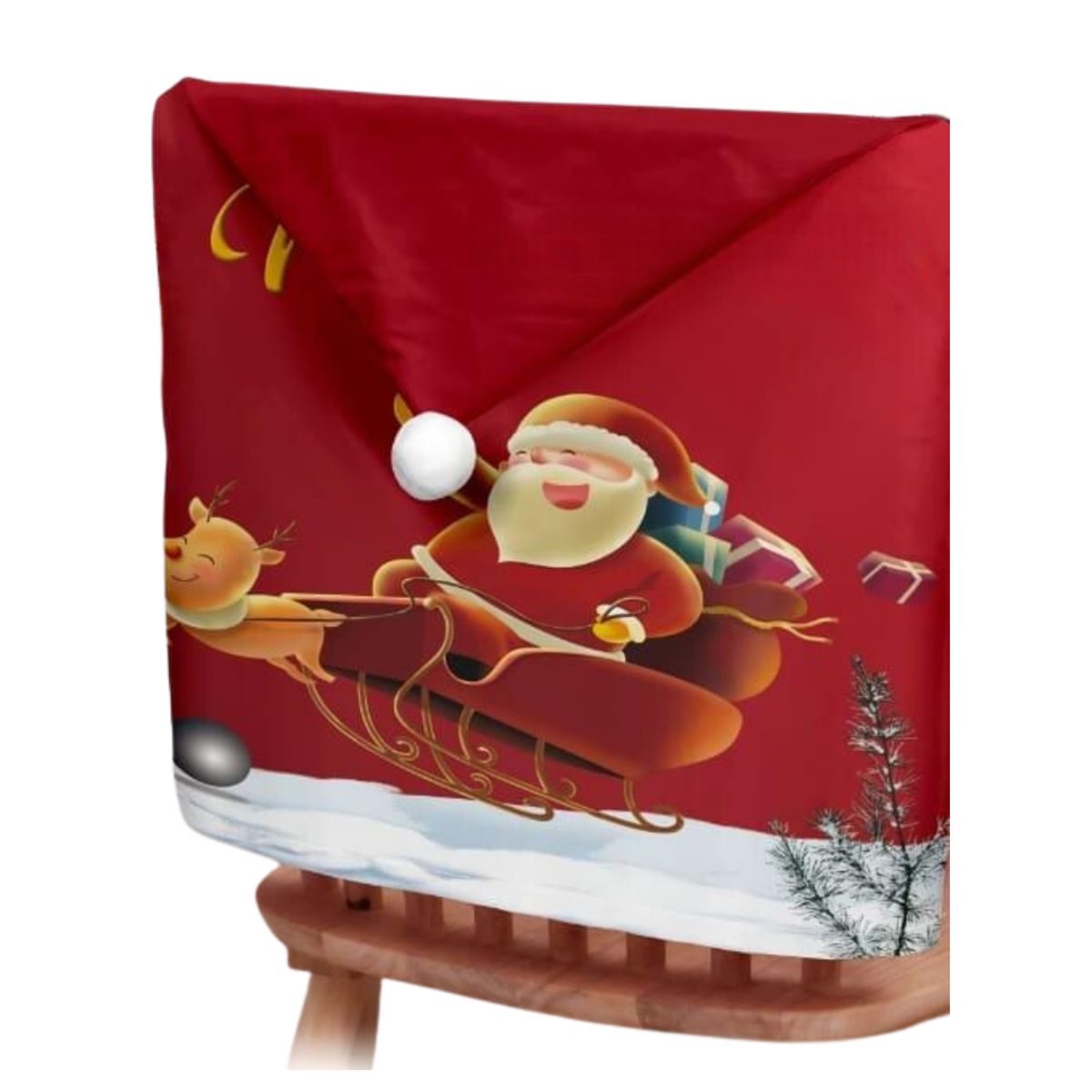 GENERICO - Set 6 Fundas Cubre Sillas De Comedor Con Pompom Navideñas