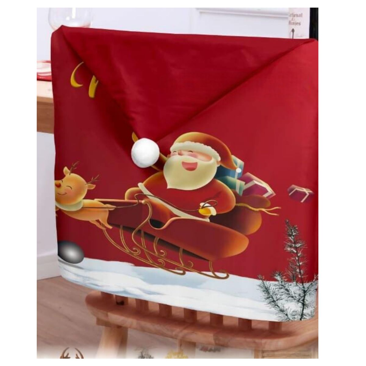 GENERICO - Set 6 Fundas Cubre Sillas De Comedor Con Pompom Navideñas