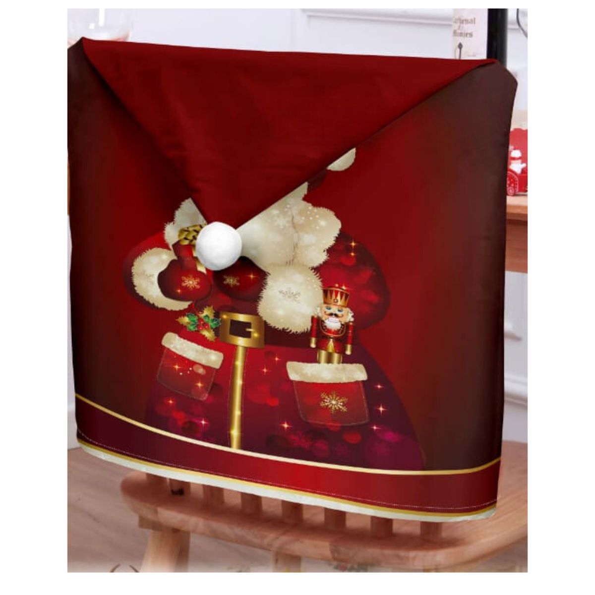 GENERICO - Set 6 Fundas Cubre Sillas De Comedor Con Pompom Navideñas