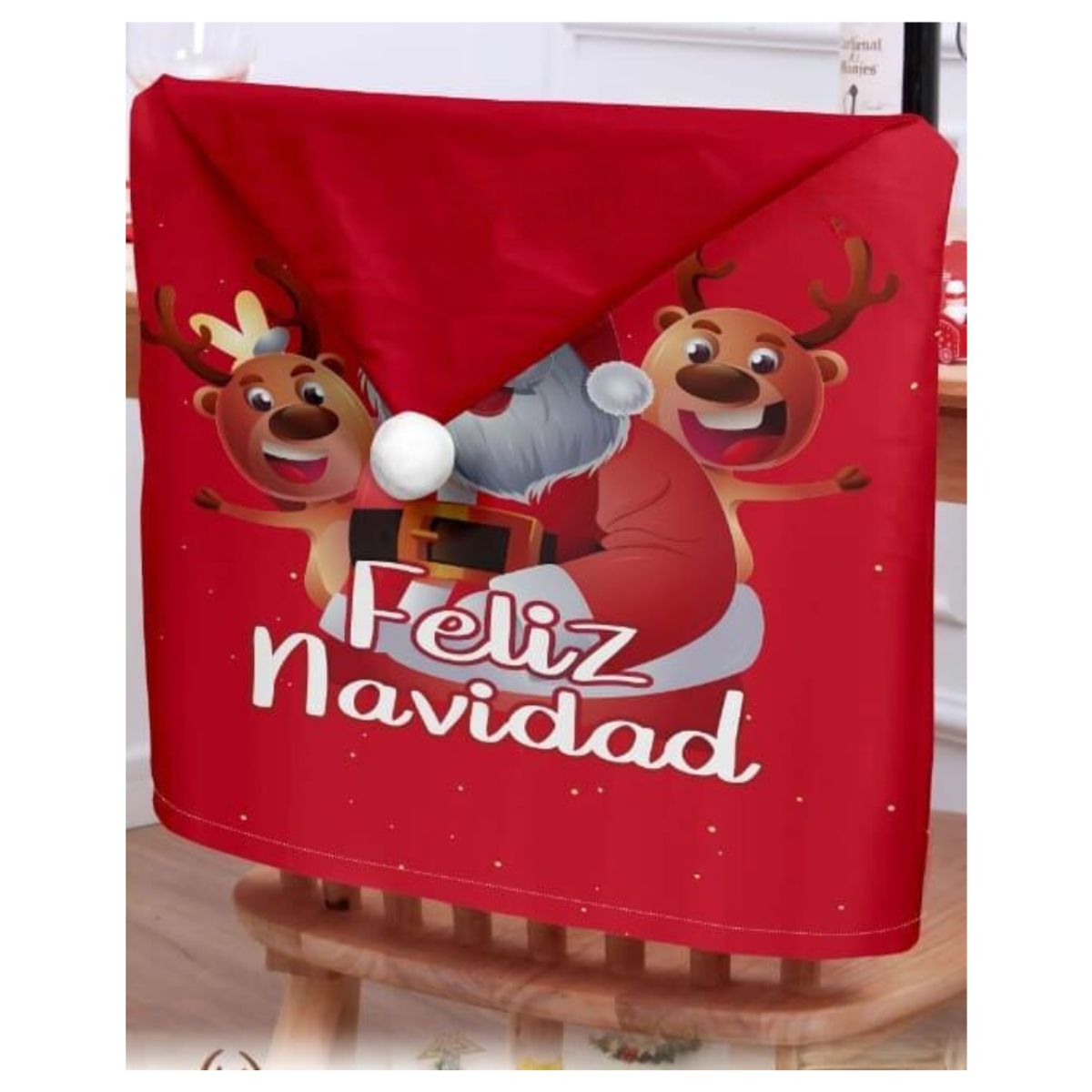 GENERICO - Set 6 Fundas Cubre Sillas De Comedor Con Pompom Navideñas