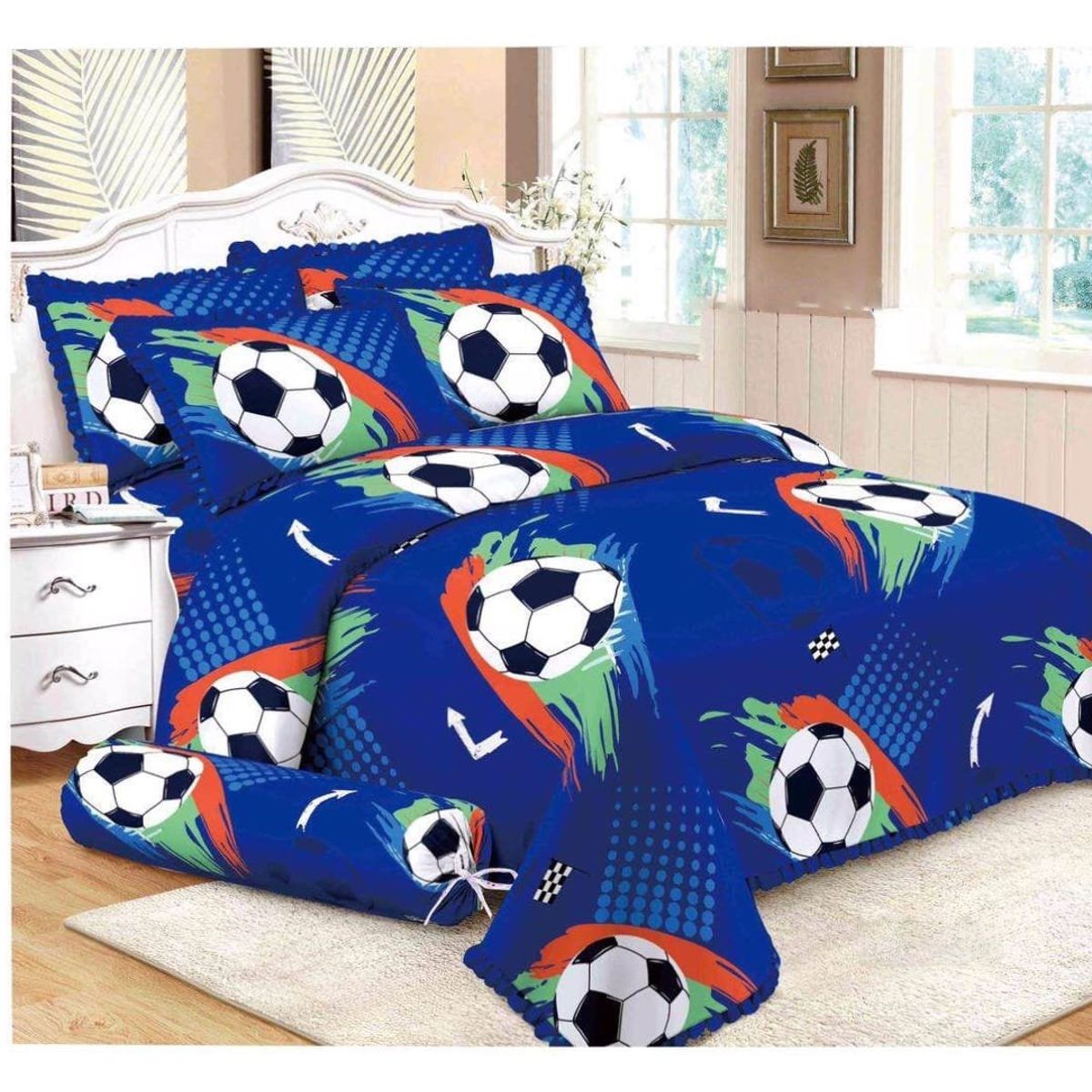 GENERICO - CUBRECAMA QUILT 1.5 PLAZAS 180X230 CON DISEÑO BALON FUTBOL TF