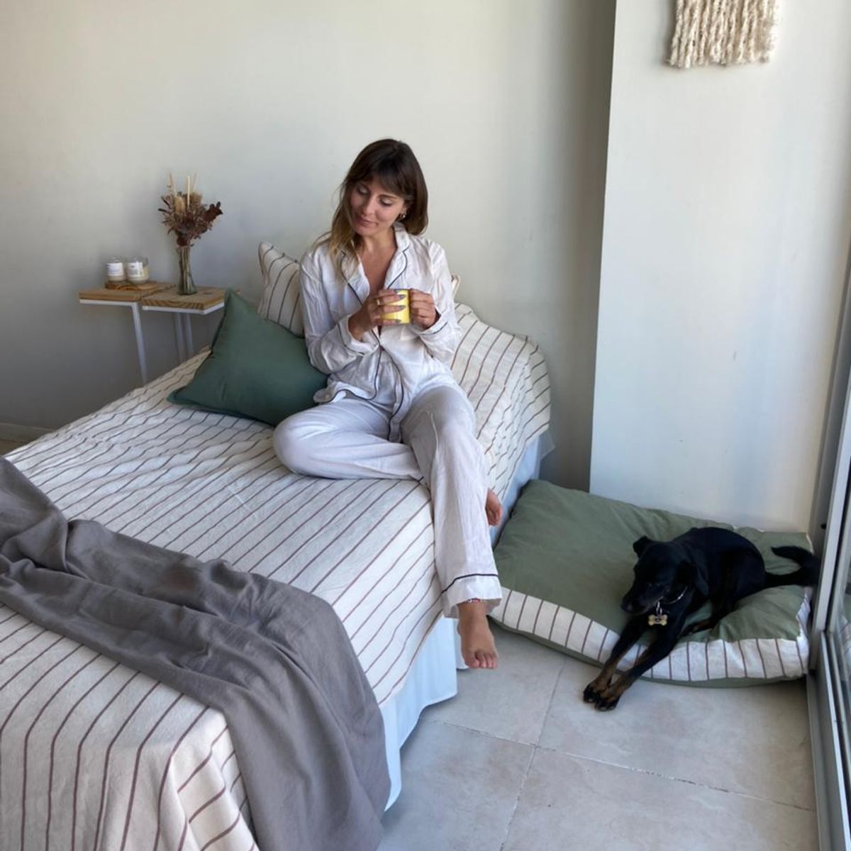 GENERICO - Funda De Plumón Twin + 1 Funda 70x50 Tusor Rayado Gris/Crudo