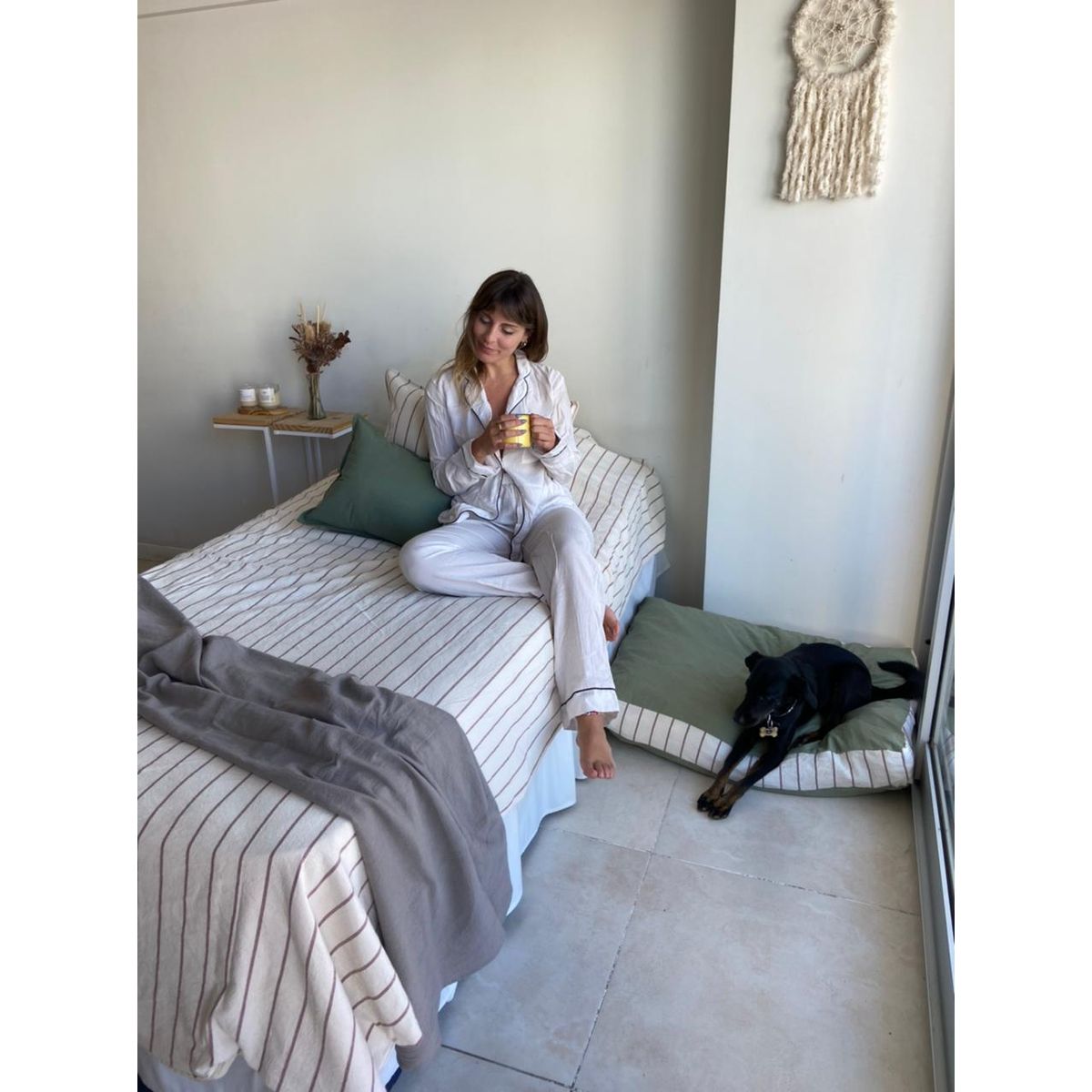 GENERICO - Funda De Plumón Twin + 1 Funda 70x50 Tusor Rayado Gris/Crudo