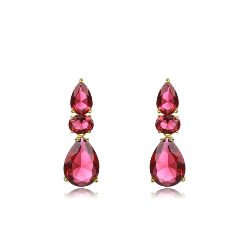 VANE COLLECTION - Aros mujer pegados colgante fino baño de oro circón rojo
