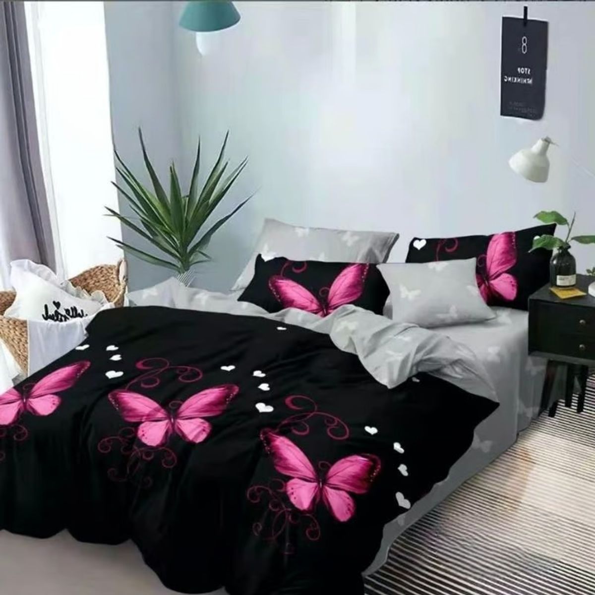 GENERICO - Cubrecama King 270x250 Cm delgado quilt mariposa fucsia TF