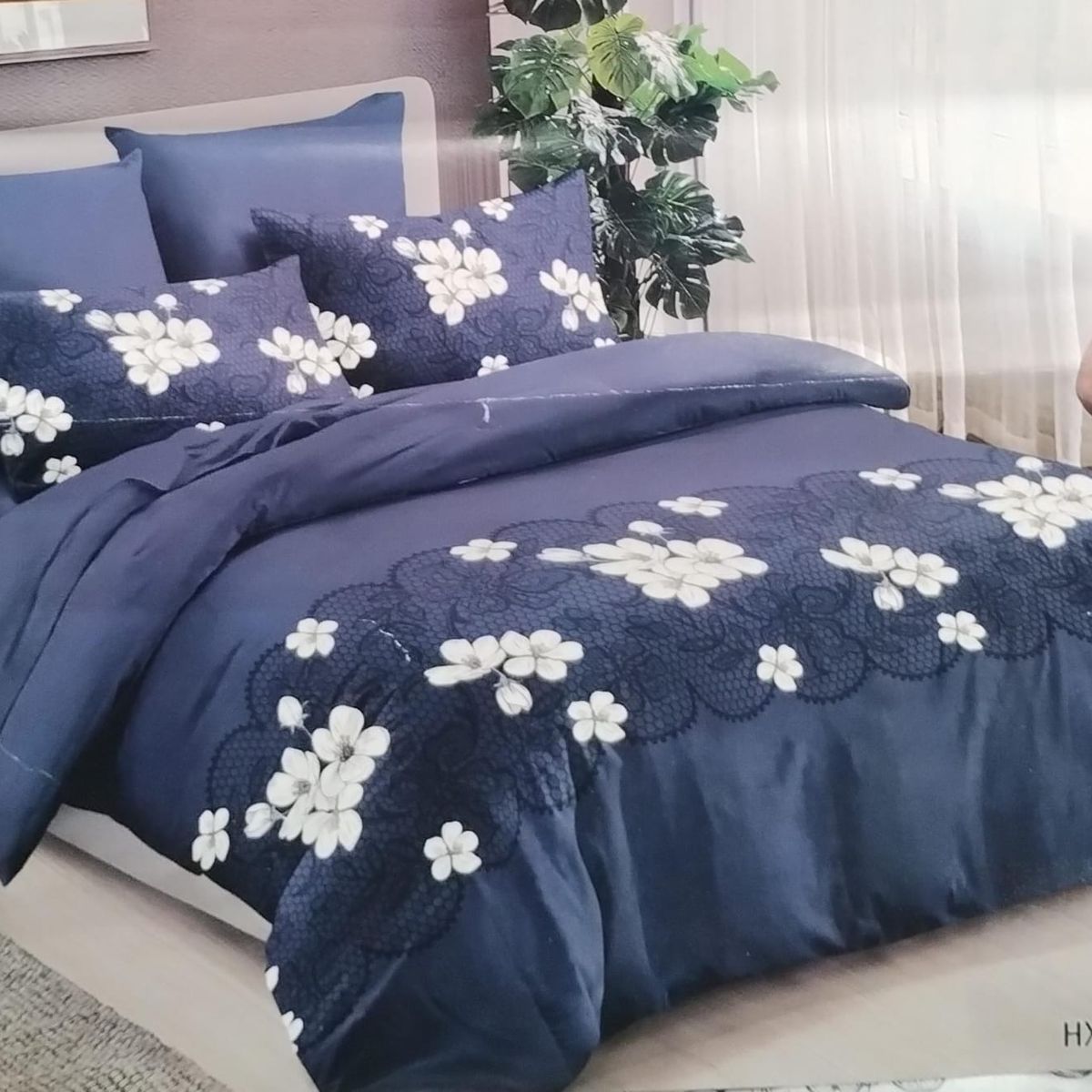 GENERICO - Cubrecama King 270x250 Cm delgado quilt azul flor TF
