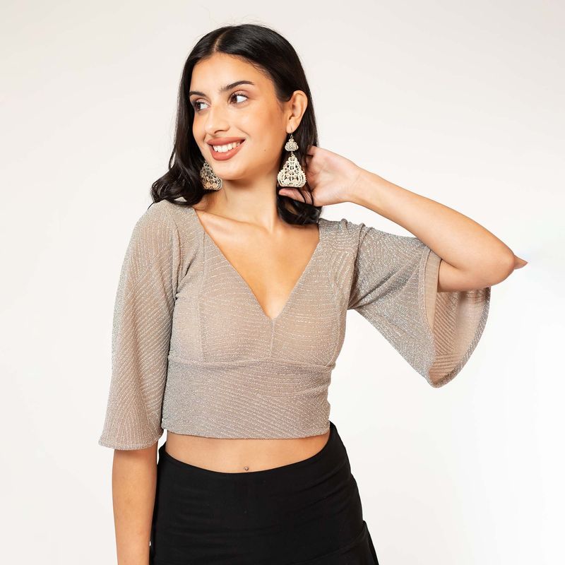 NATALIA SEGUEL - Crop Top Magdalena Beige Brillos Natalia Seguel