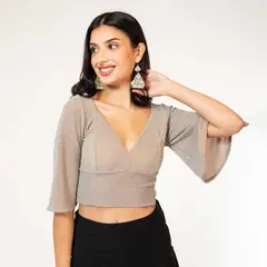NATALIA SEGUEL - Crop Top Magdalena Beige Brillos