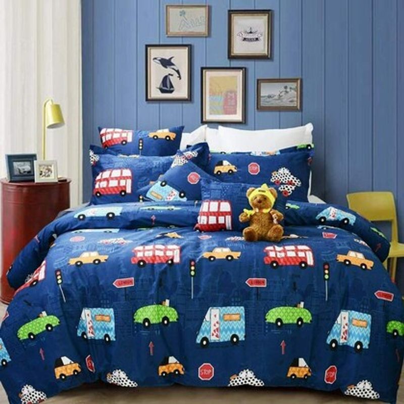 GENERICO - CUBRECAMA QUILT 1.5 PLAZAS 180X230 CON DISEÑO INFANTIL AZUL CARROS TF