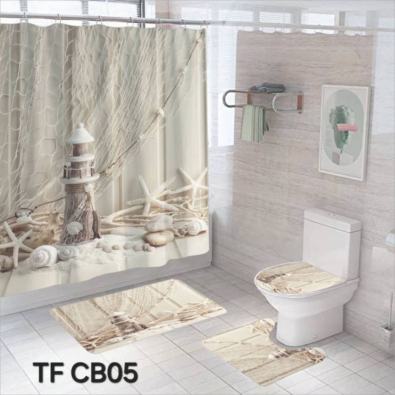 ANGELES DEL HOGAR - Set  De Alfombras y Cortina de Baño 4 Piezas  Corales