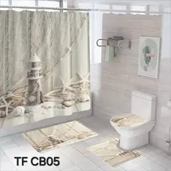 ANGELES DEL HOGAR - Set De Alfombras y Cortina de Baño 4 Piezas Corales