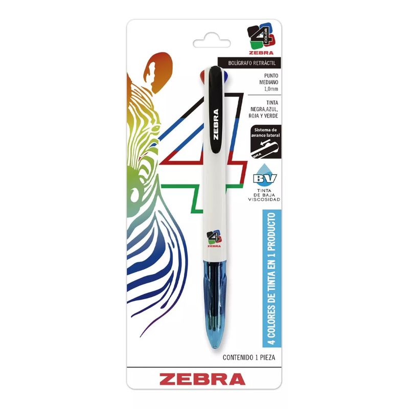 ZEBRA - Bolígrafo 4 Colores Con Tinta De Baja Viscosidad Ergonómico