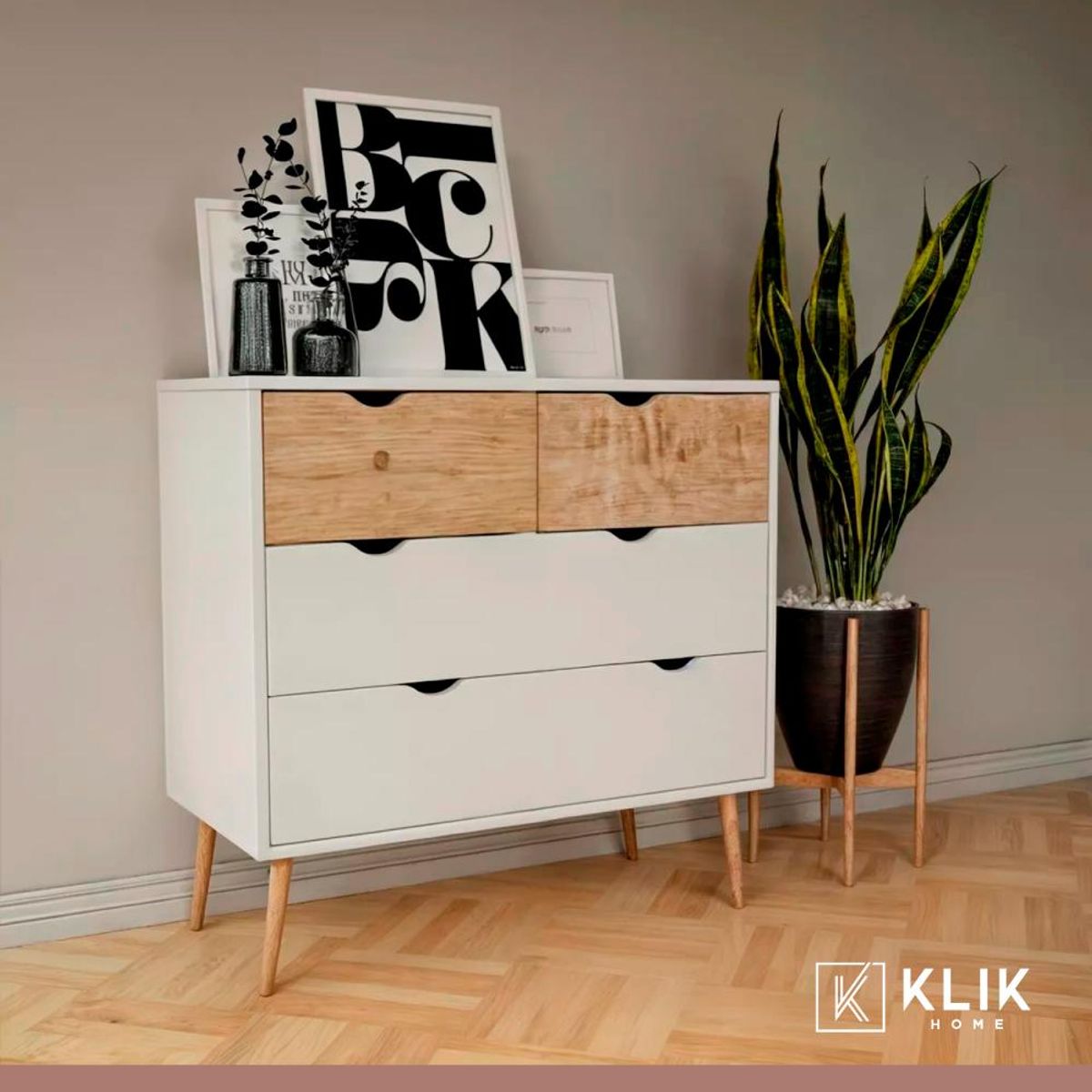 KLIK - Cómoda 4 cajones blanca madera KLIK