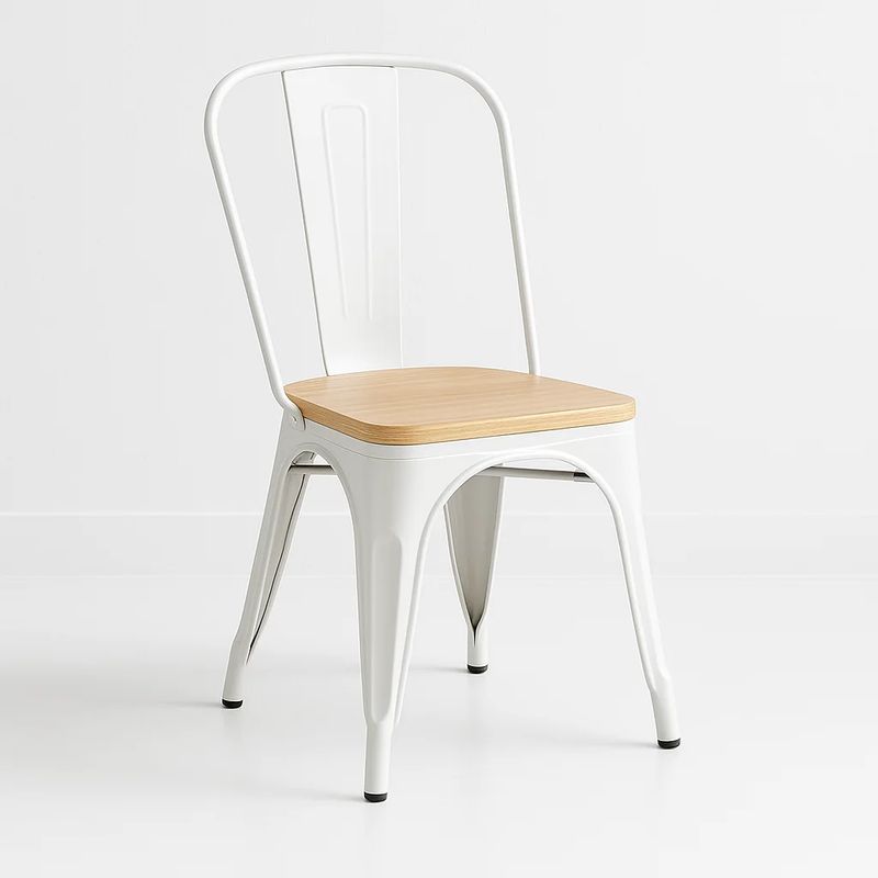 KLIK - Silla Tolix con asiento de madera clara - Blanca KLIK.