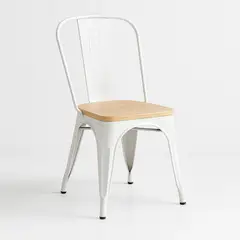 KLIK - Silla Tolix con asiento de madera clara - Blanca