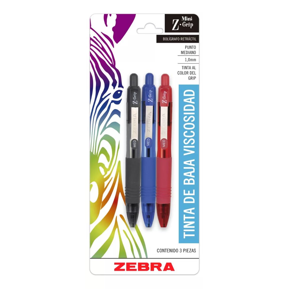 ZEBRA - Bolígrafo Tinta Baja Viscosidad Mini Z-Grip Negro-Rojo-Azul