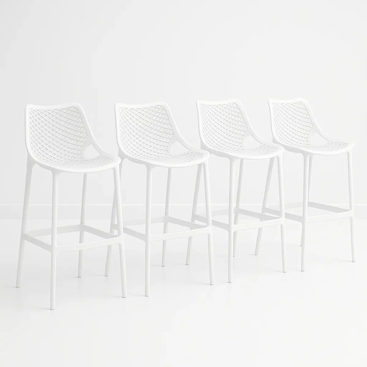 KLIK - Pack de 4 Taburetes Piso de Bar Terraza Exterior Air Berlín - Blanco