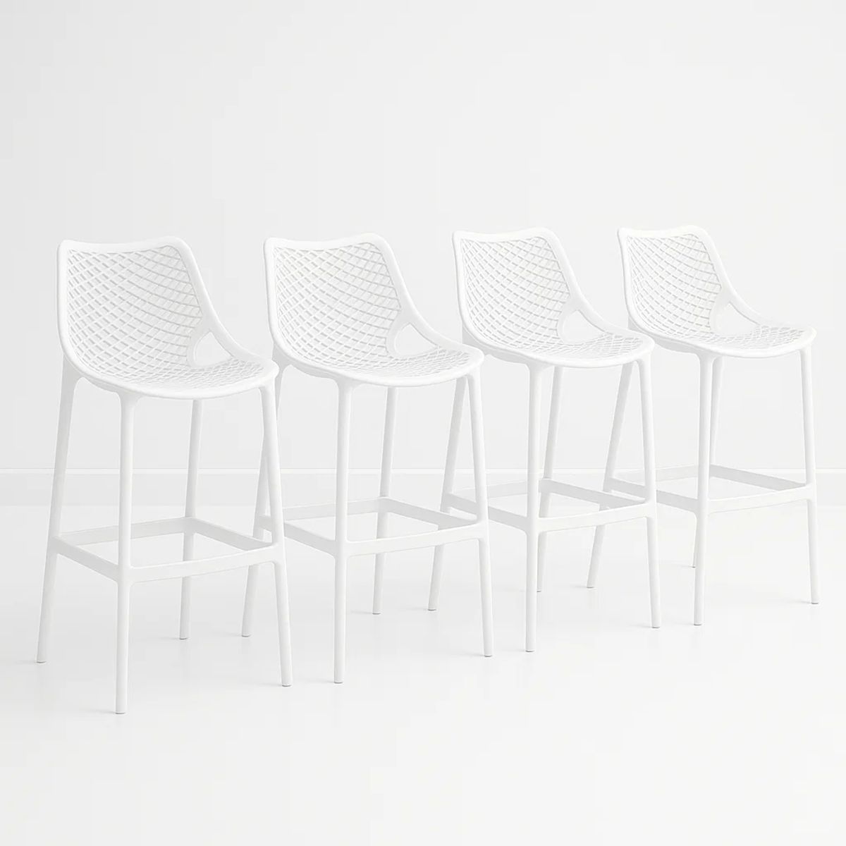 KLIK - Pack de 4 Taburetes Piso de Bar Terraza Exterior Air Berlín - Blanco