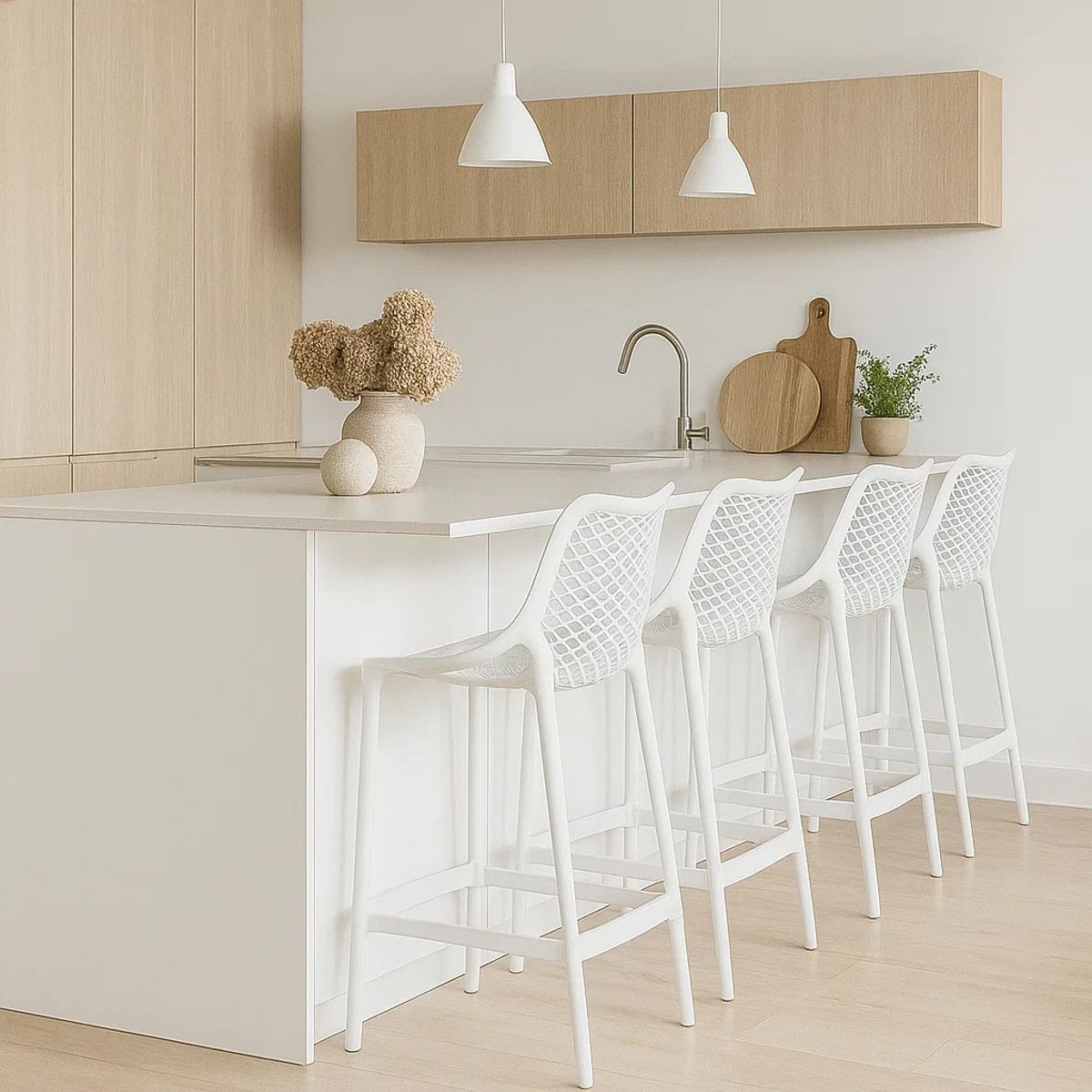 KLIK - Pack de 4 Taburetes Piso de Bar Terraza Exterior Air Berlín - Blanco