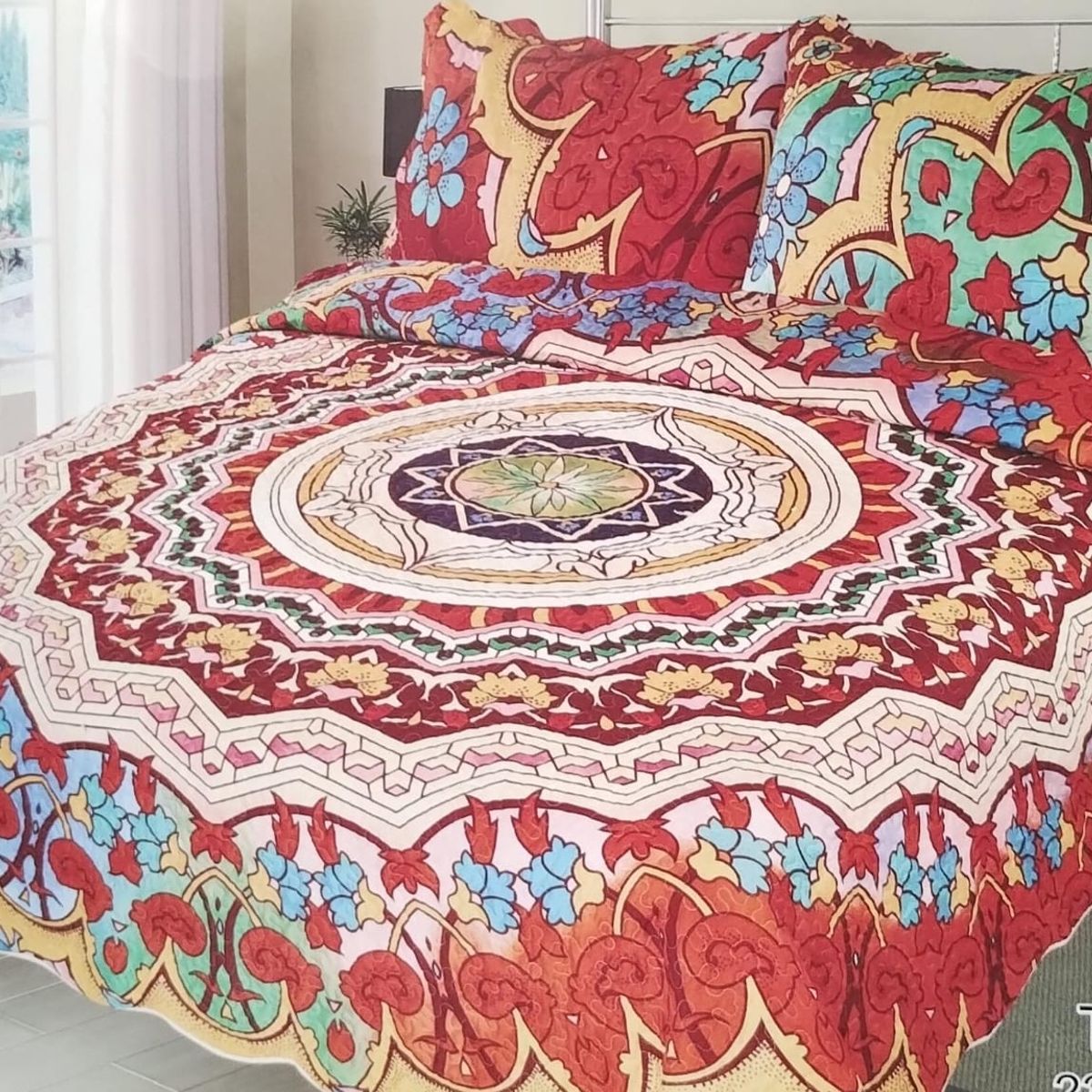 GENERICO - CUBRECAMA QUILT 2 PLAZAS 230X250 CON DISEÑO MANDALA TF
