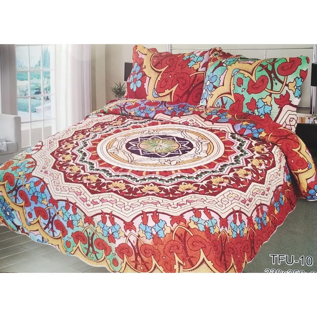 GENERICO - CUBRECAMA QUILT 2 PLAZAS 230X250 CON DISEÑO MANDALA TF