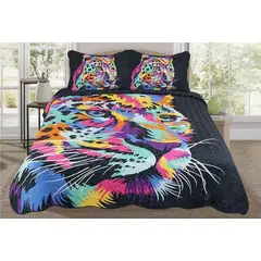 GENERICO - CUBRECAMA QUILT 2 PLAZAS 230X250 CON DISEÑO TIGRE MULTICOLOR TF
