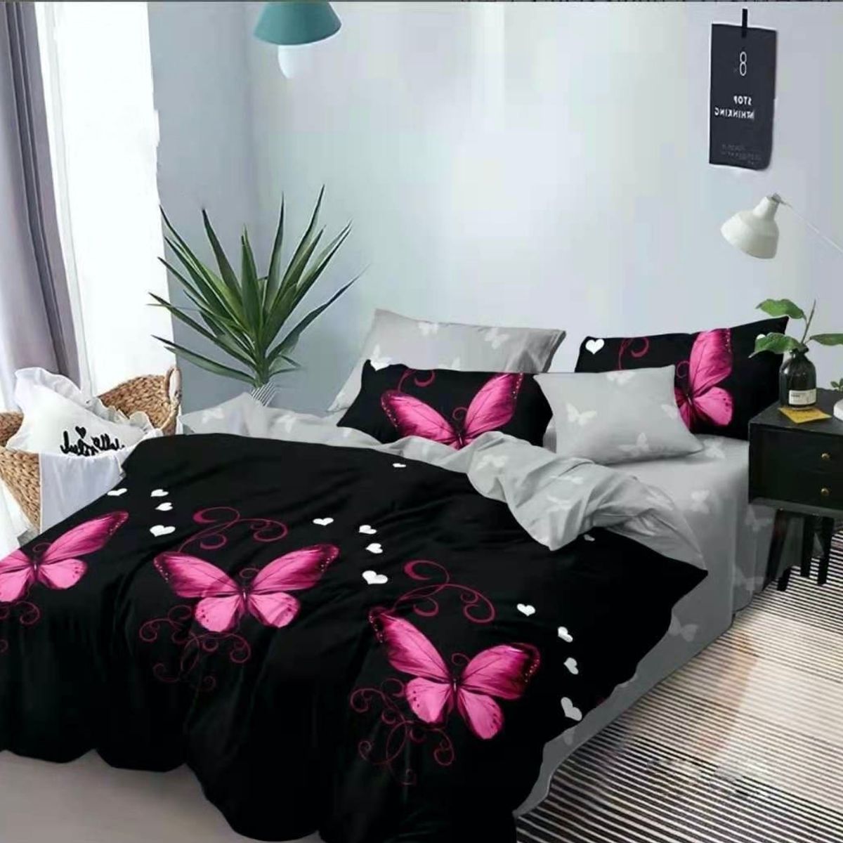 GENERICO - CUBRECAMA QUILT 2 PLAZAS 230X250 CON DISEÑO NEGRO MARIPOSAS TF