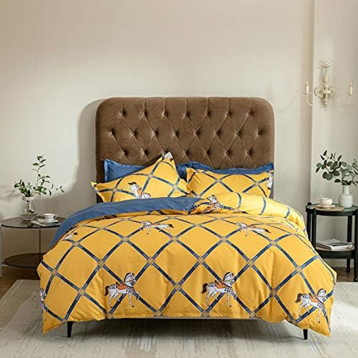 GENERICO - CUBRECAMA QUILT 2 PLAZAS 230X250 CON DISEÑO CUADRO AMARILLO TF
