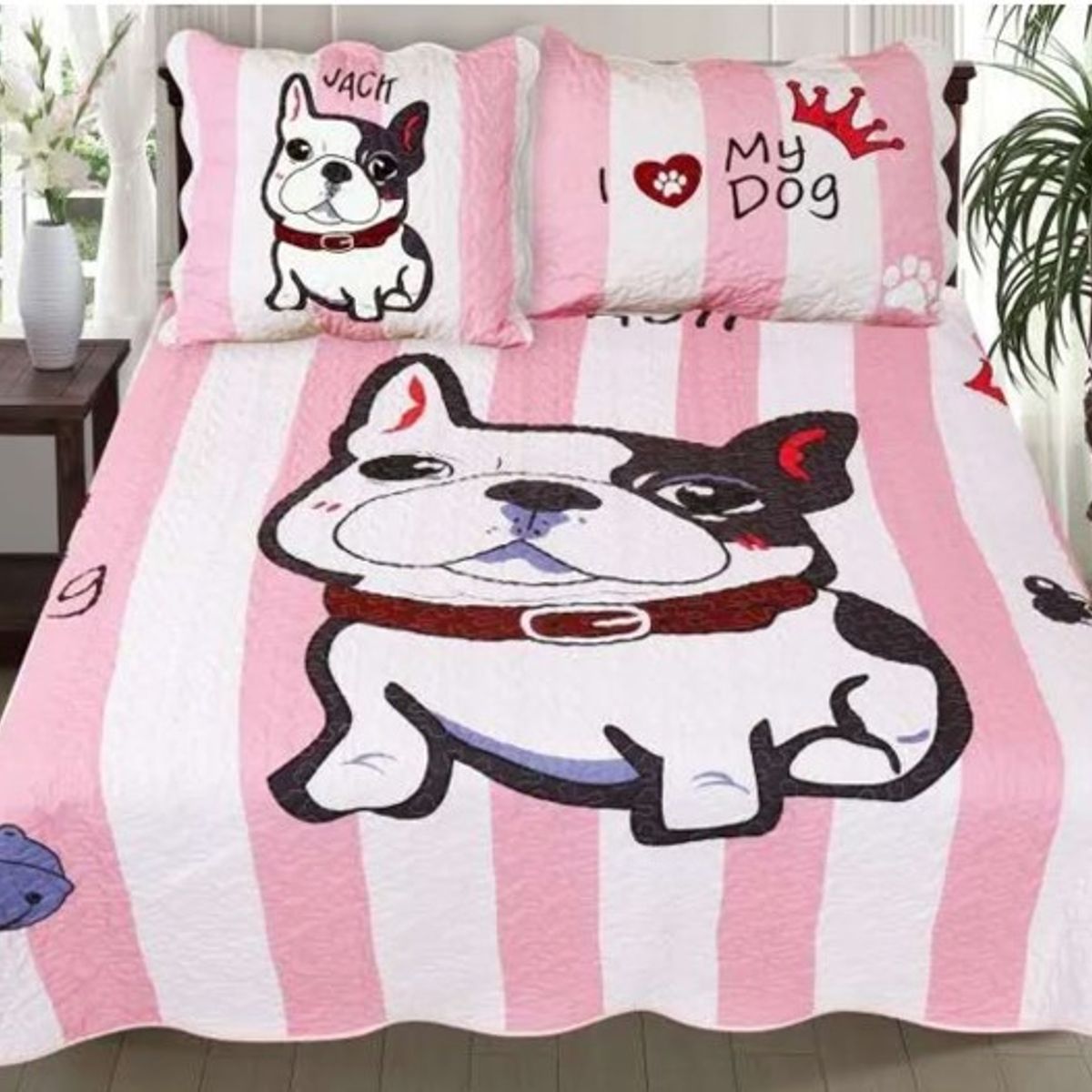 GENERICO - CUBRECAMA QUILT 2 PLAZAS 230X250 CON DISEÑO DUOCOLOR PERRITO TF