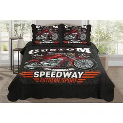 GENERICO - CUBRECAMA QUILT 2 PLAZAS 230X250 CON DISEÑO MOTO TF
