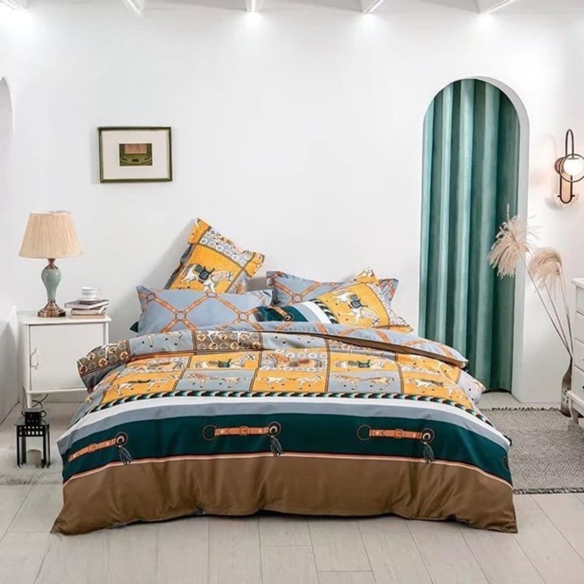 GENERICO - CUBRECAMA QUILT 2 PLAZAS 230X250 CON DISEÑO DE CABALLOS TF