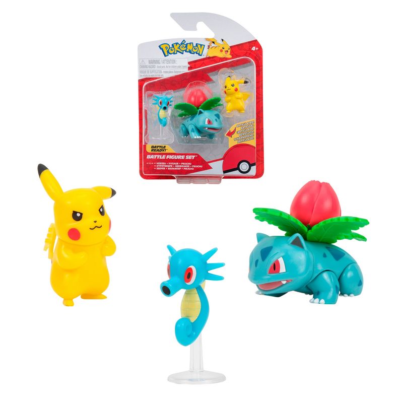 JAZWARES - Figuras Pokemon Horsea + Ivysaur + Pikachu