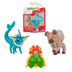 JAZWARES - Figuras Pokemon - Vaporeon + Rockruff + Bellossom