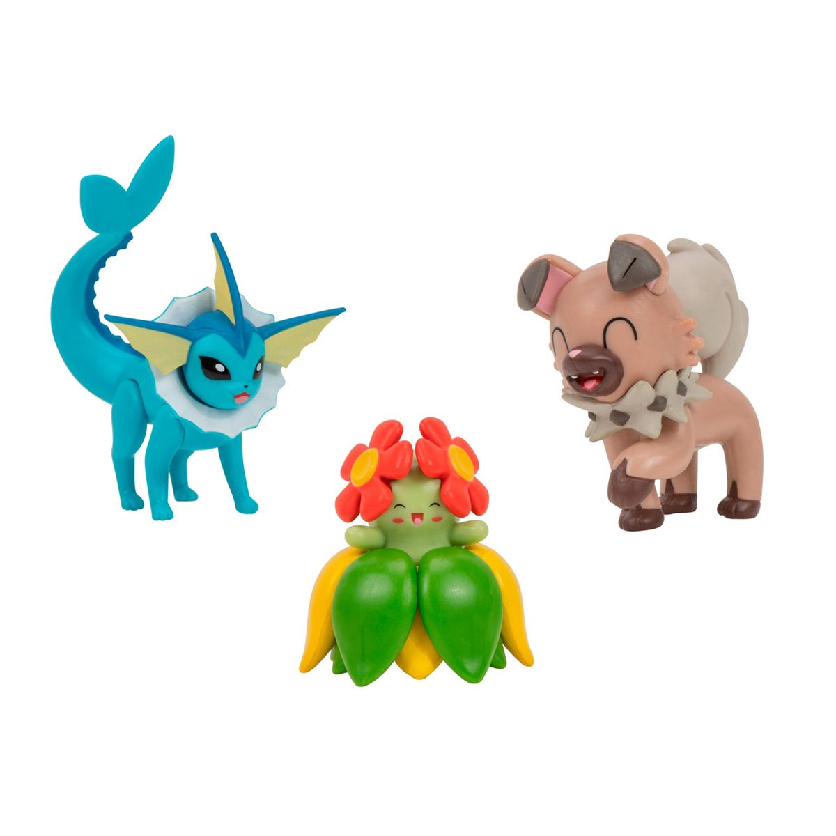 JAZWARES - Figuras Pokemon - Vaporeon + Rockruff + Bellossom