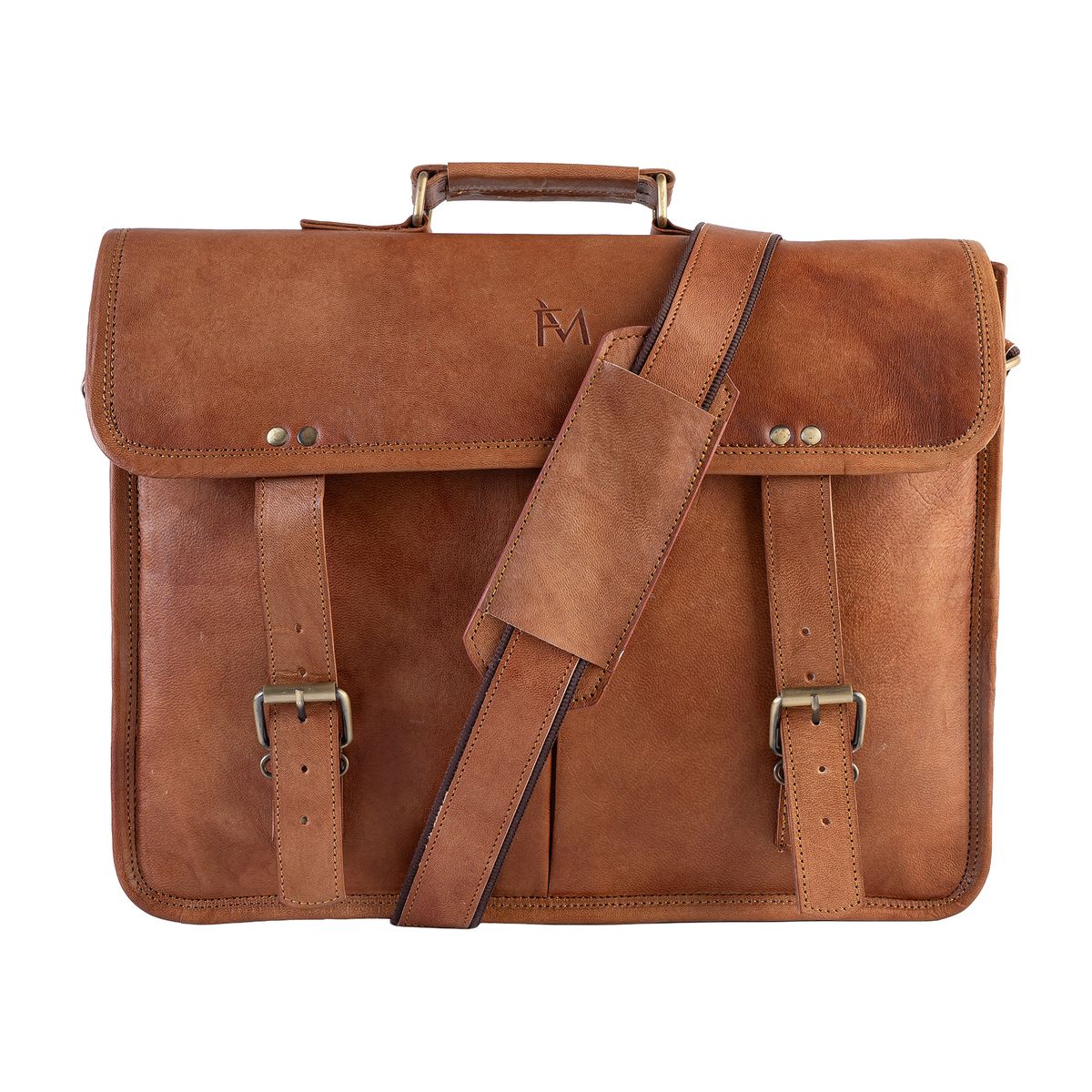 FRANZ MOSSI - Maletín De Cuero Natural Laptop Notebook 15,6" , 16"   Franz Mossi