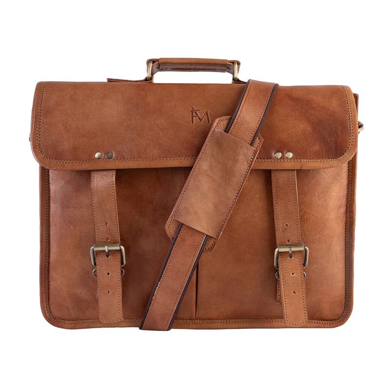 FRANZ MOSSI - Maletín De Cuero Natural Laptop Notebook 15,6" , 16"   Franz Mossi