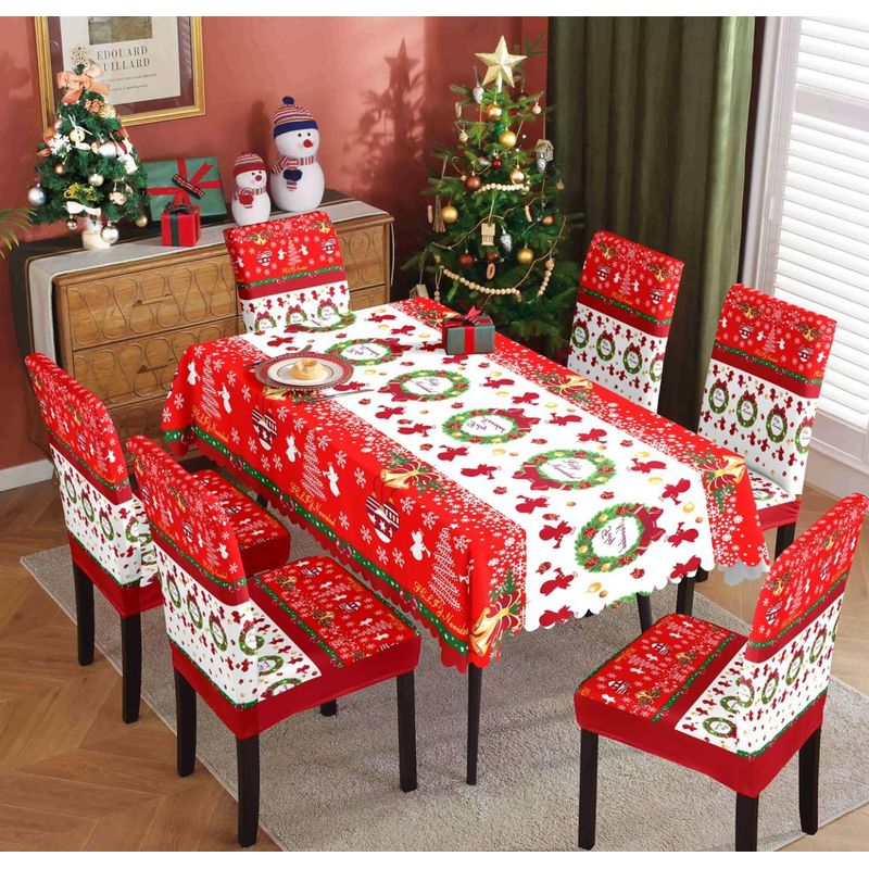 GENERICO - Mantel de mesa +  6  fundas para silla navidad