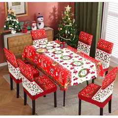 GENERICO - Mantel de mesa + 6 fundas para silla navidad