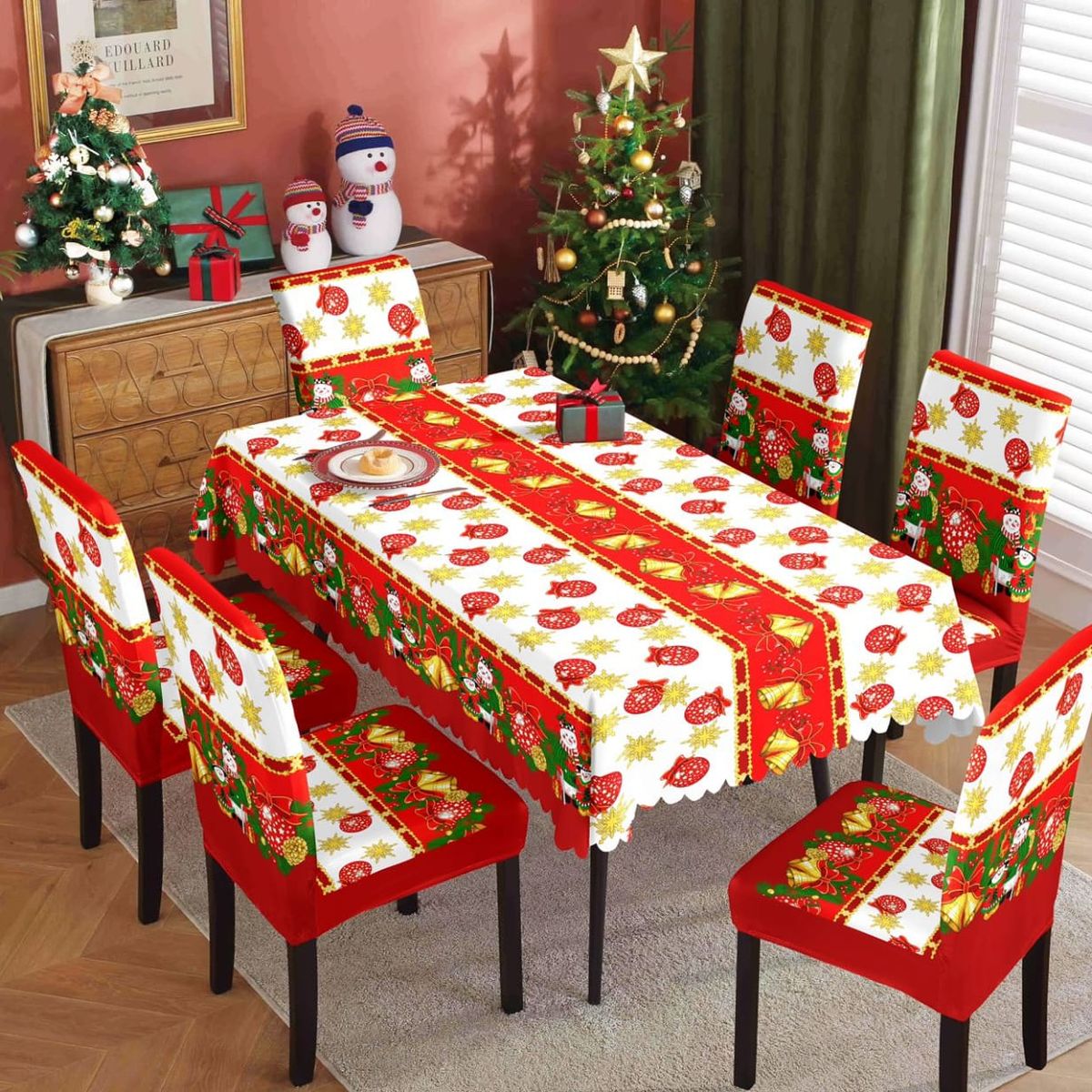 GENERICO - Mantel de mesa +  6  fundas para silla navidad