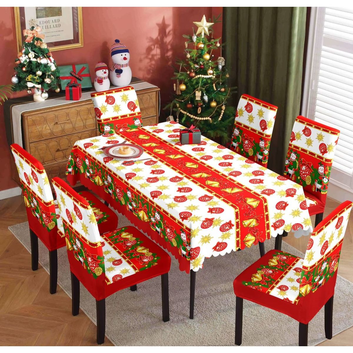 GENERICO - Mantel de mesa +  6  fundas para silla navidad