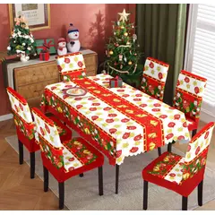 GENERICO - Mantel de mesa + 6 fundas para silla navidad