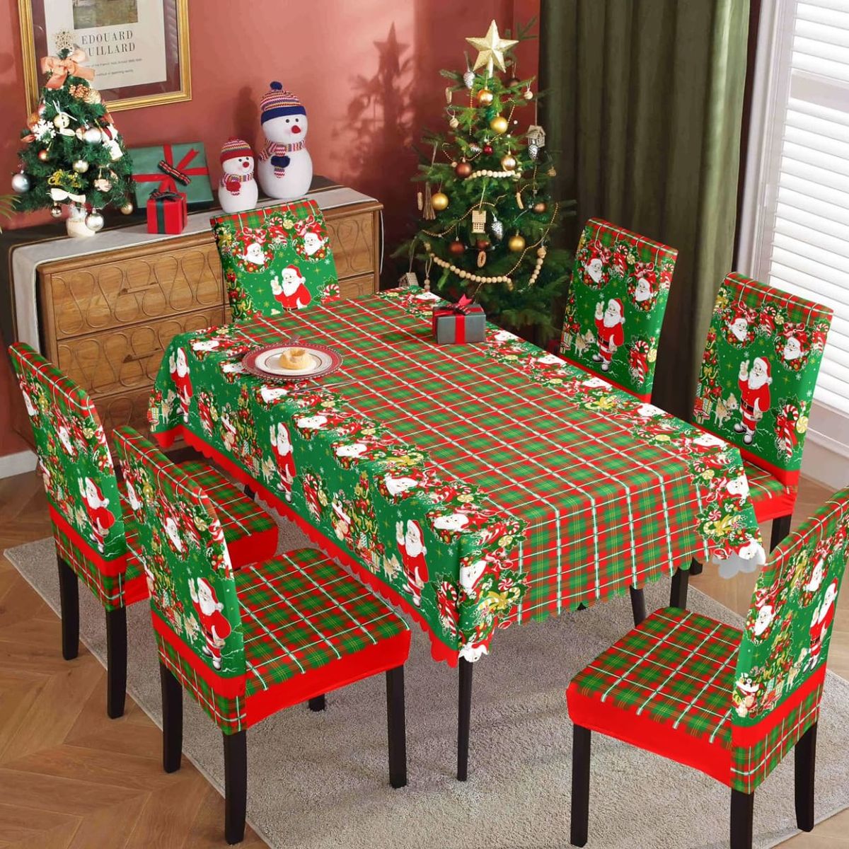 GENERICO - Mantel de mesa +  6  fundas para silla navidad