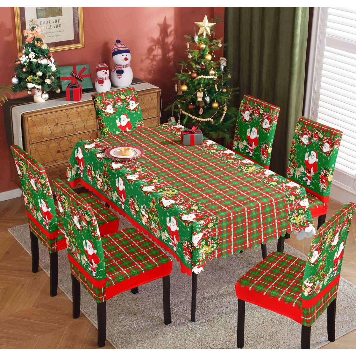 GENERICO - Mantel de mesa +  6  fundas para silla navidad