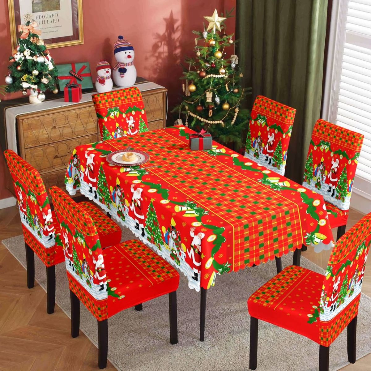 GENERICO - Mantel de mesa +  6  fundas para silla navidad