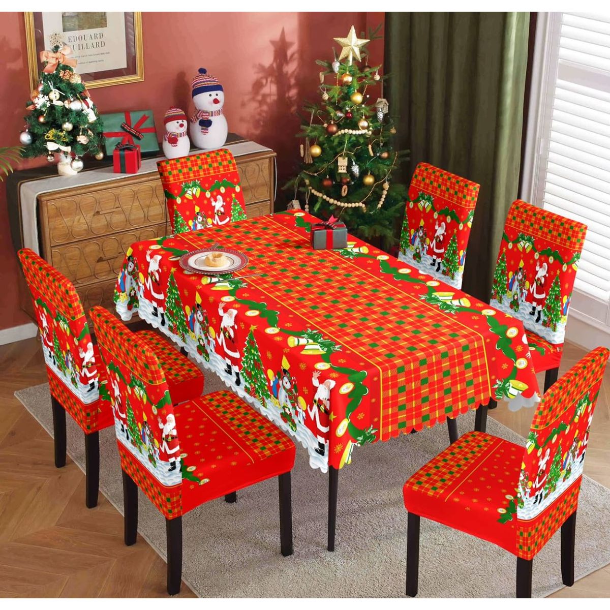 GENERICO - Mantel de mesa +  6  fundas para silla navidad