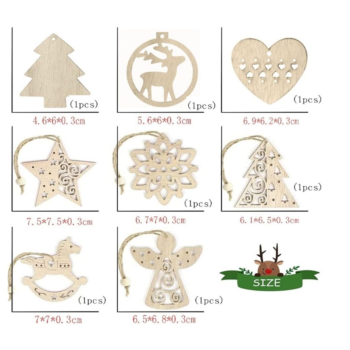 ATURE - Adornos De Navidad - Set 8 Colgantes De Madera Navideños